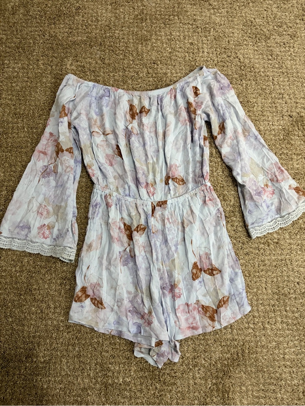 Women’s Floral Off-Shoulder Romper in Light Lavender